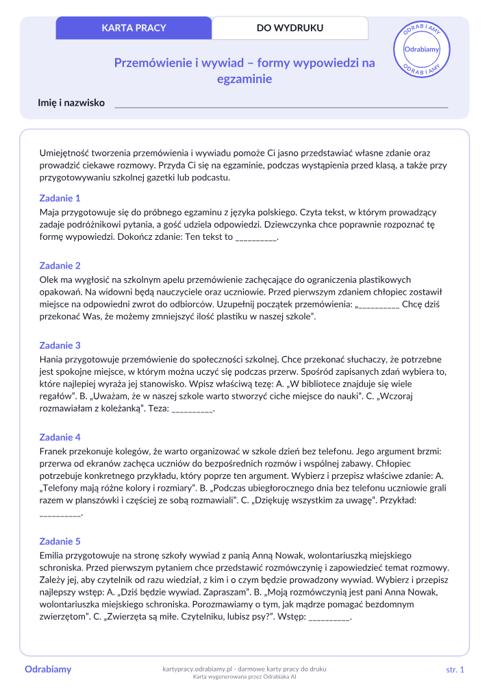 Przemówienie i wywiad – formy wypowiedzi na egzaminie