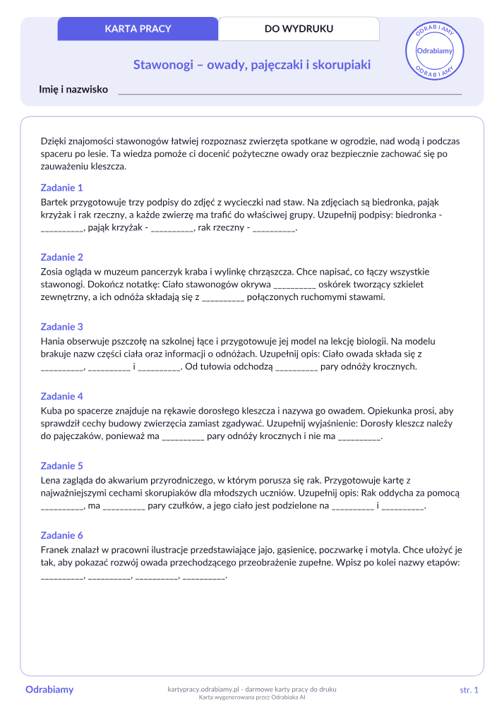 Stawonogi – owady, pajęczaki i skorupiaki