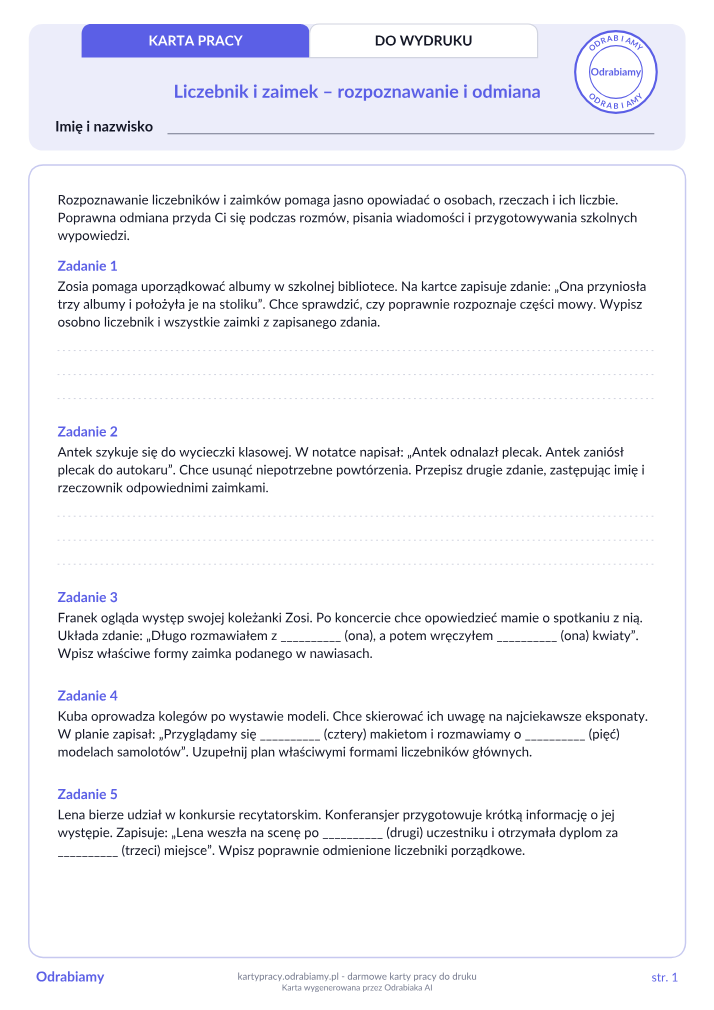 Liczebnik i zaimek – rozpoznawanie i odmiana