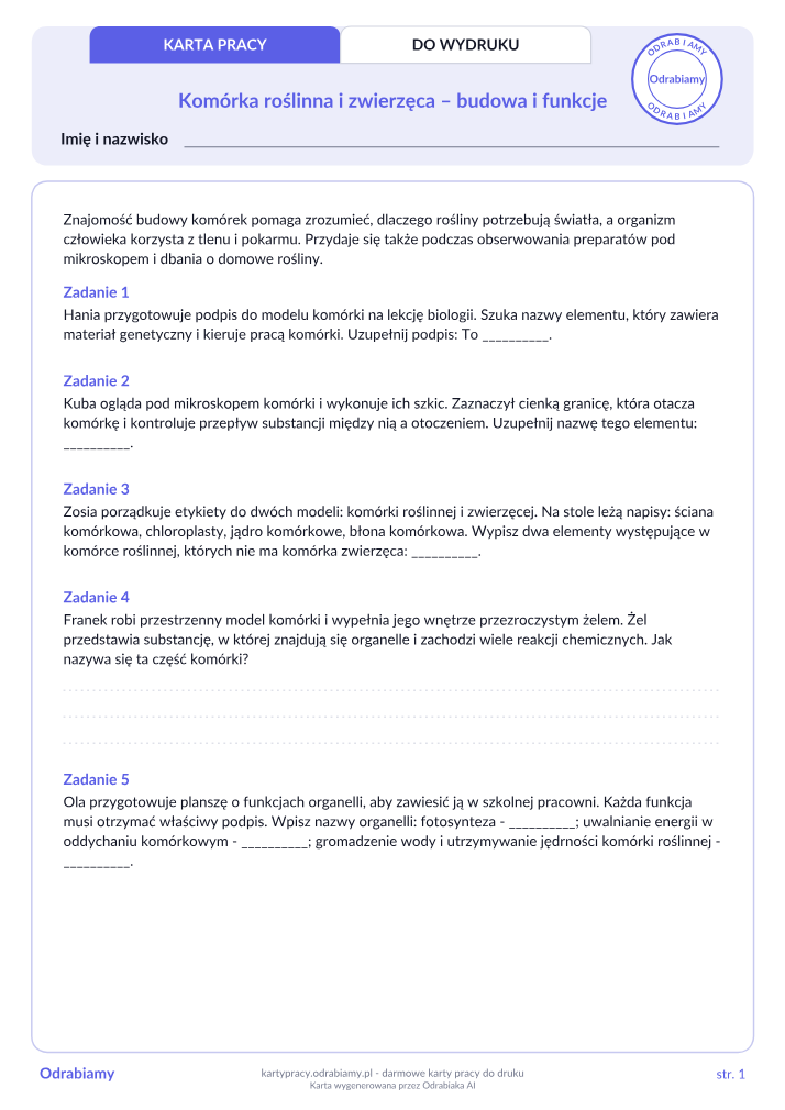 Komórka roślinna i zwierzęca – budowa i funkcje