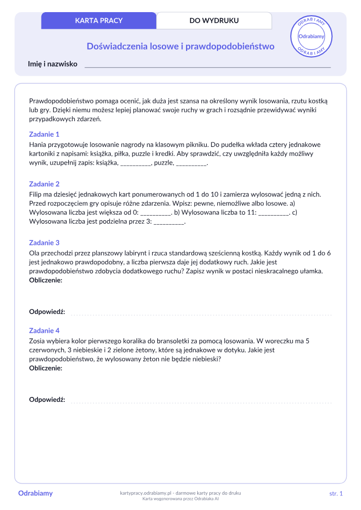Doświadczenia losowe i prawdopodobieństwo