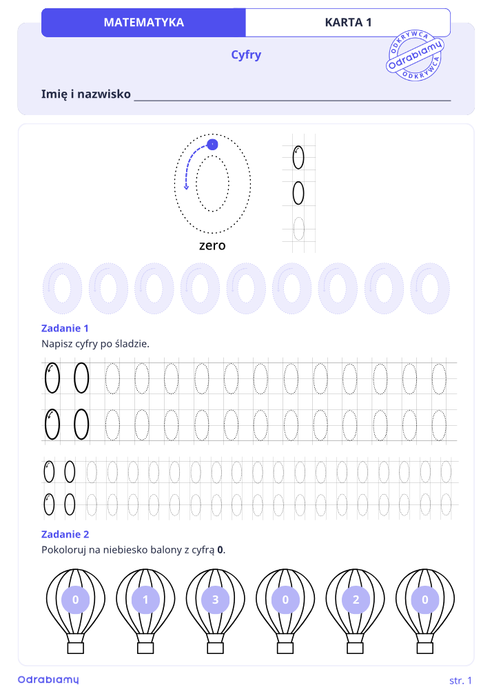 Nauka pisania cyfr (0-10)