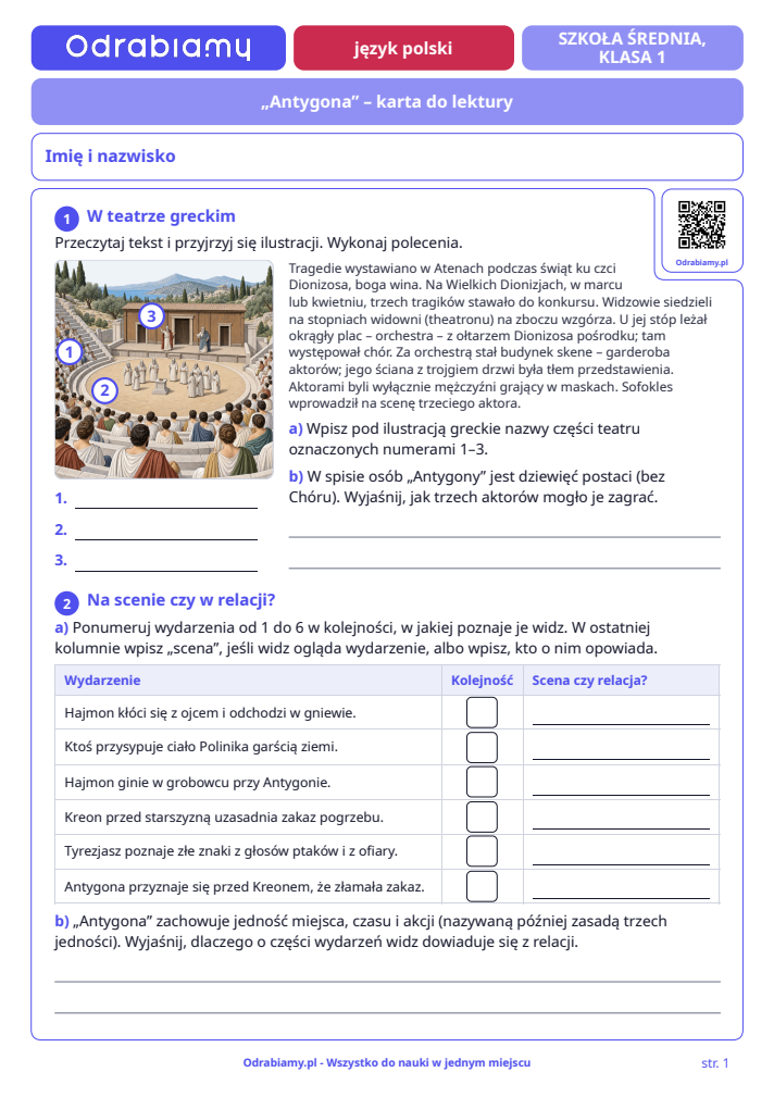 „Antygona” – karta do lektury