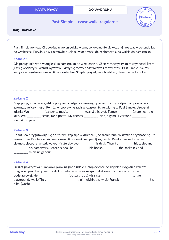 Past Simple – czasowniki regularne