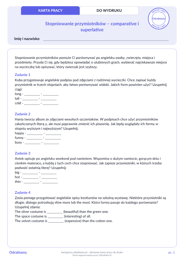 Stopniowanie przymiotników – comparative i superlative
